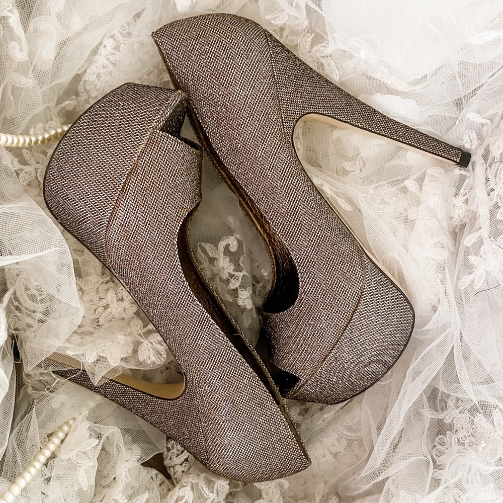 Aldo Silver / Grey Glitter Peep-toe Pump Stiletto